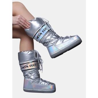 Сноубутсы дутики высокие Moon Boot кожа серебристые 3322 Сноубутсы дутики высокие Moon Boot кожа серебристые 3322