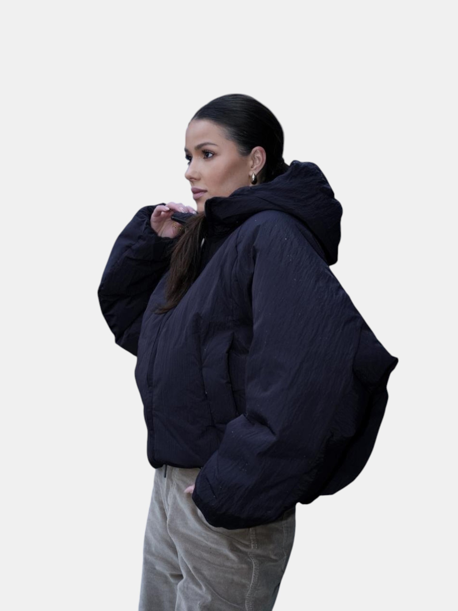 Пуховик оверсайз черный 3227 Пуховик оверсайз черный 3227