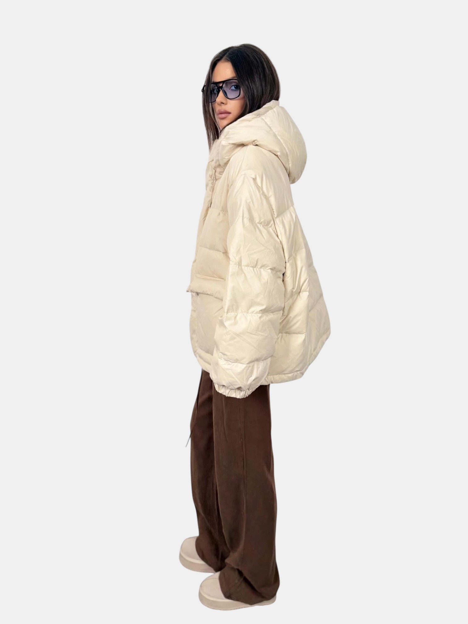 Пуховик оверсайз бежевый