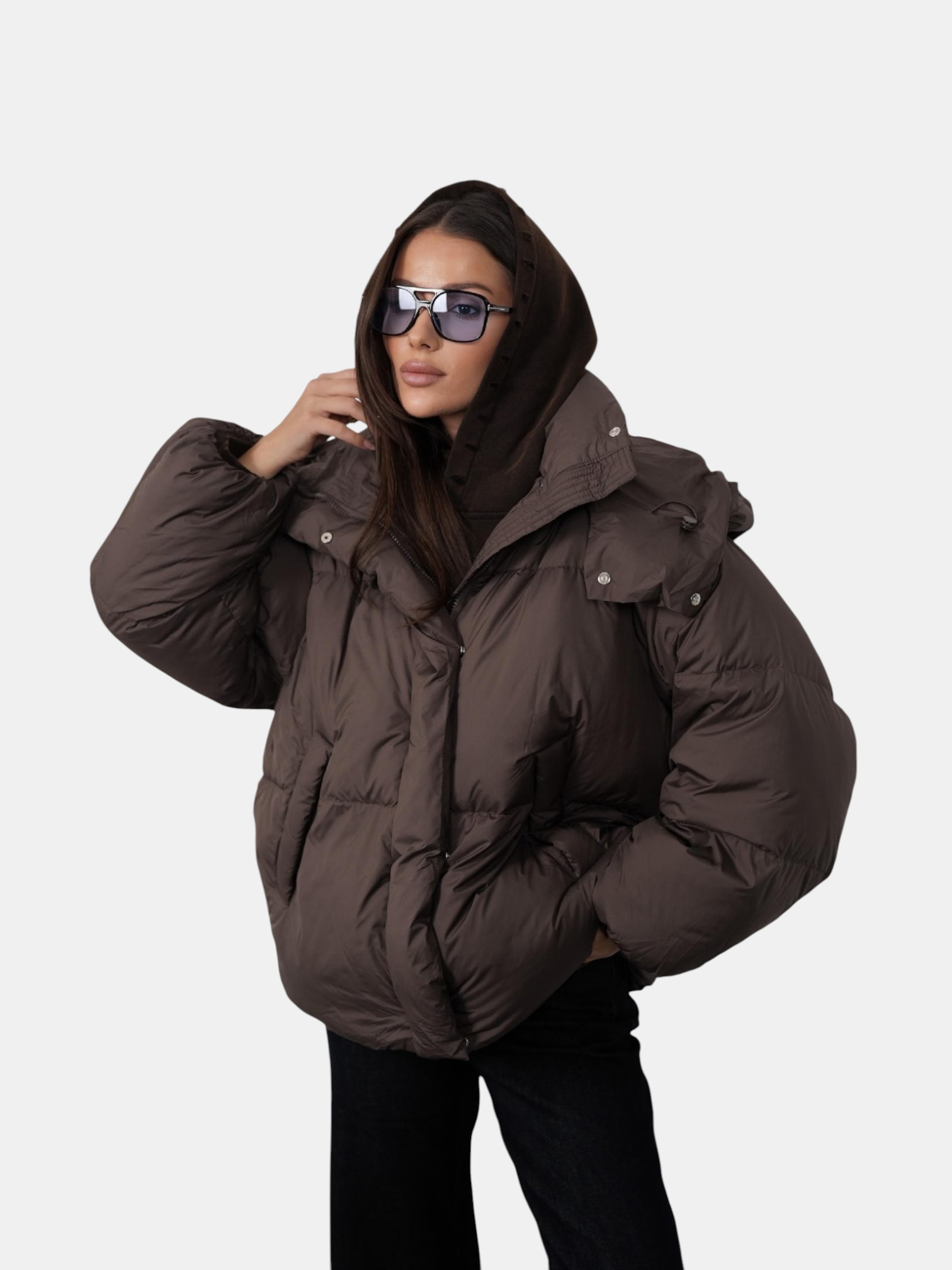 Пуховик оверсайз коричневый 3162 Пуховик оверсайз коричневый 3162