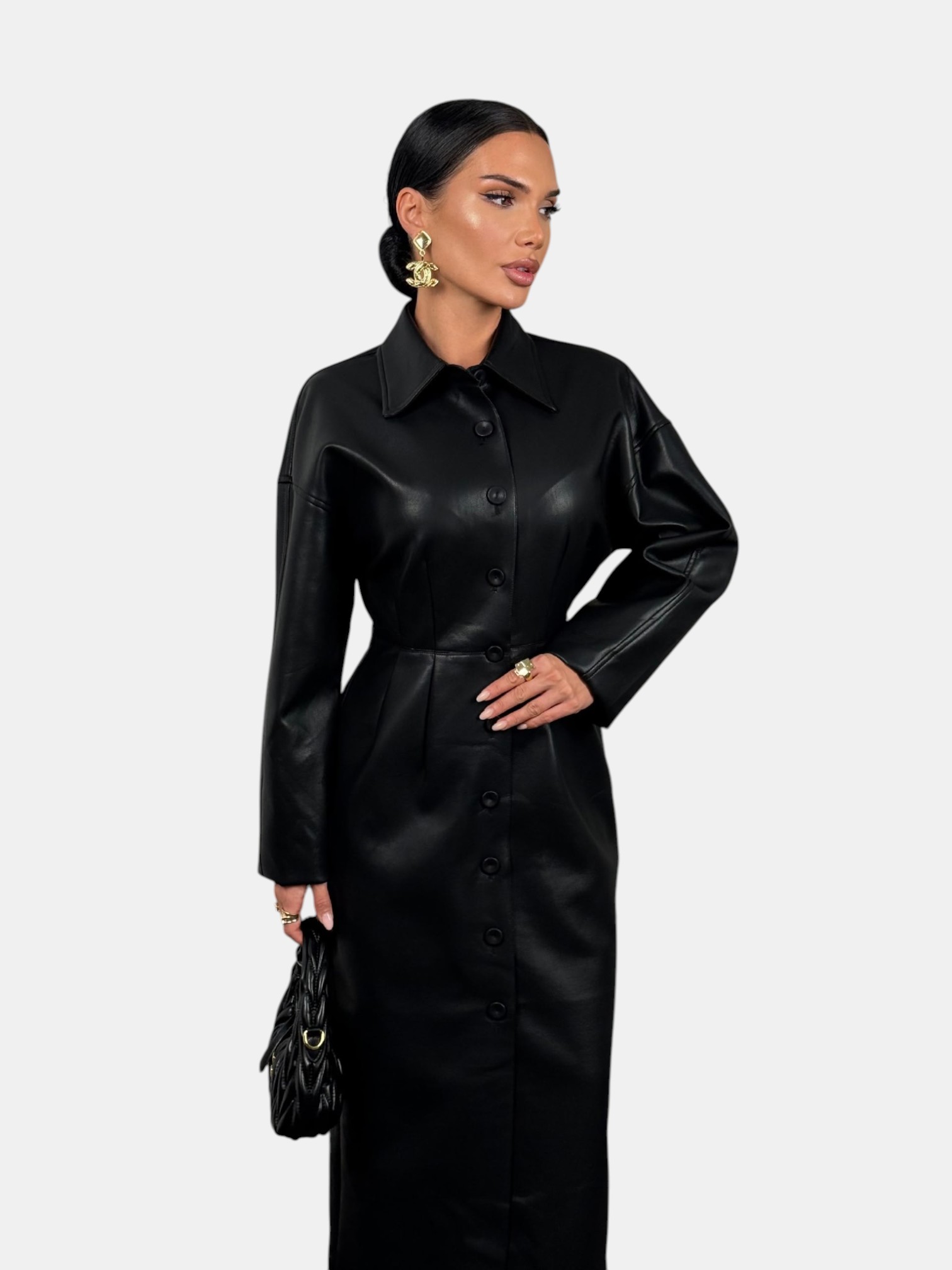 Кожаный плащ черный 3224 Кожаный плащ черный 3224