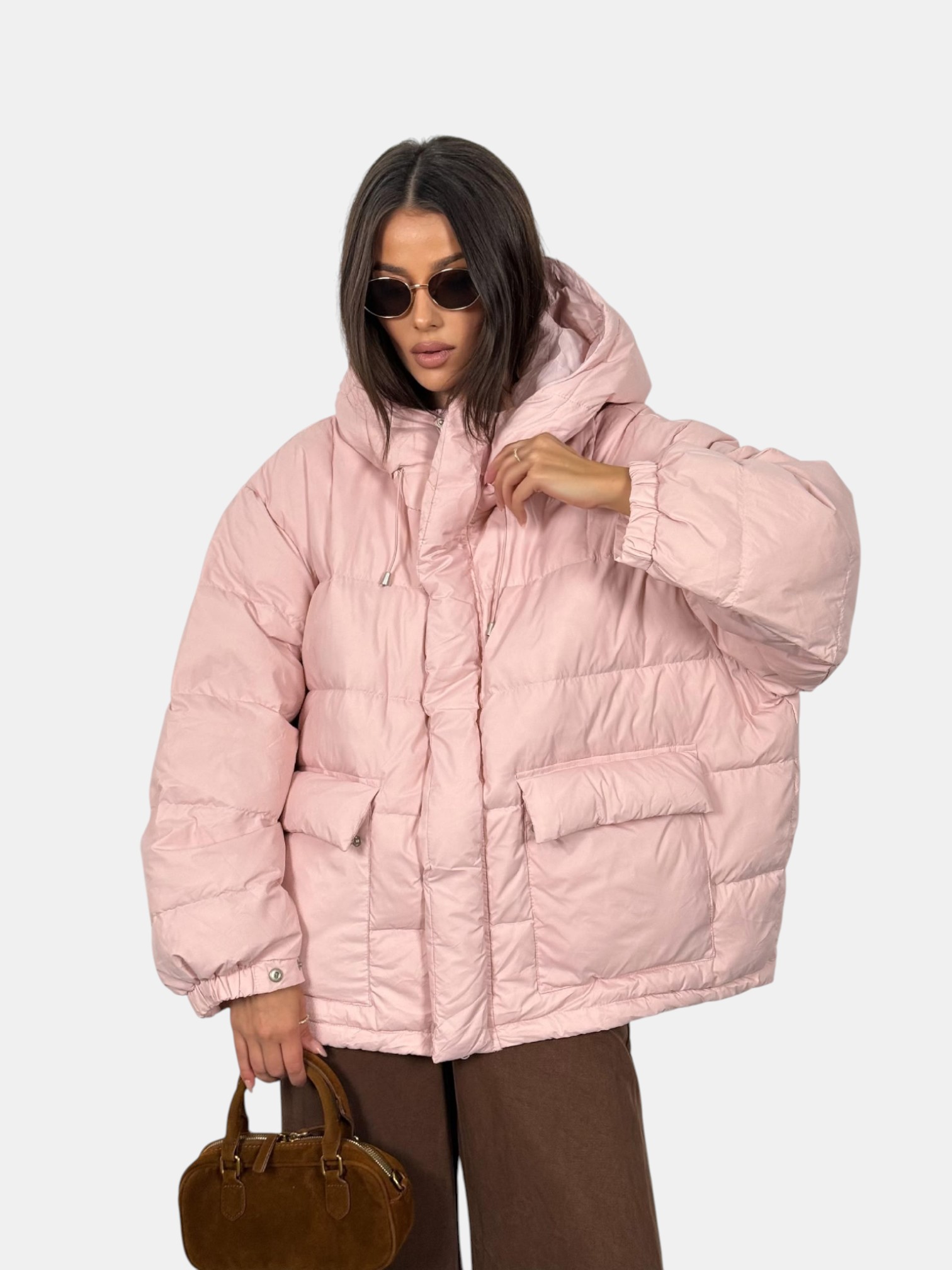 Пуховик оверсайз розовый