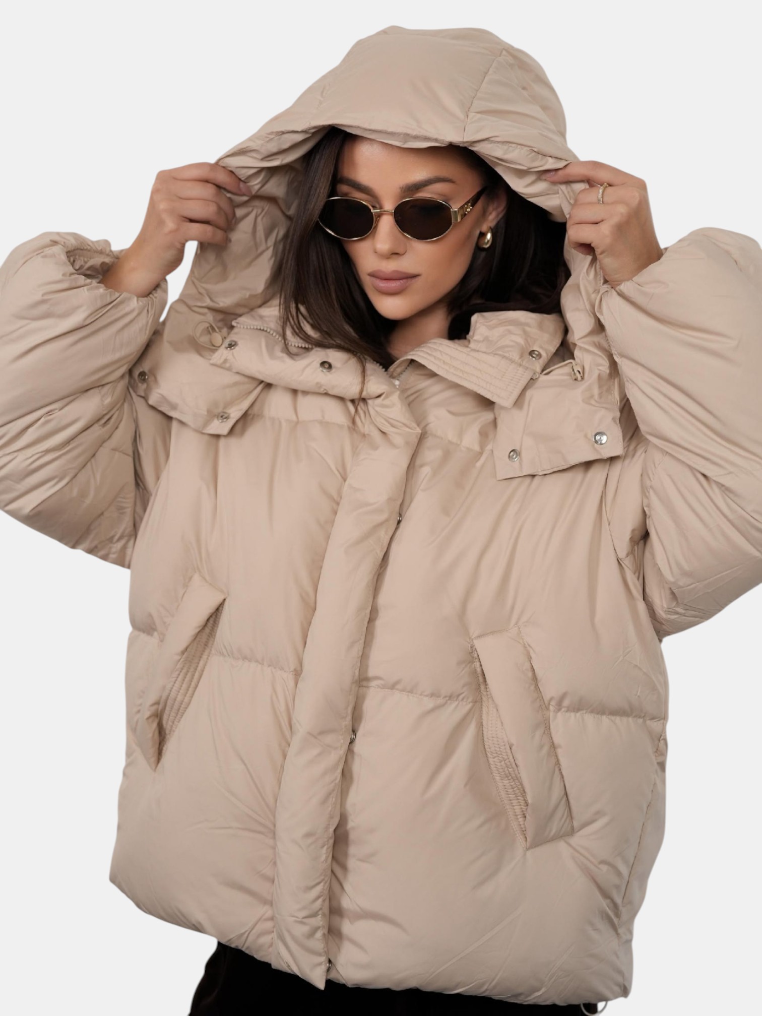 Пуховик оверсайз бежевый
