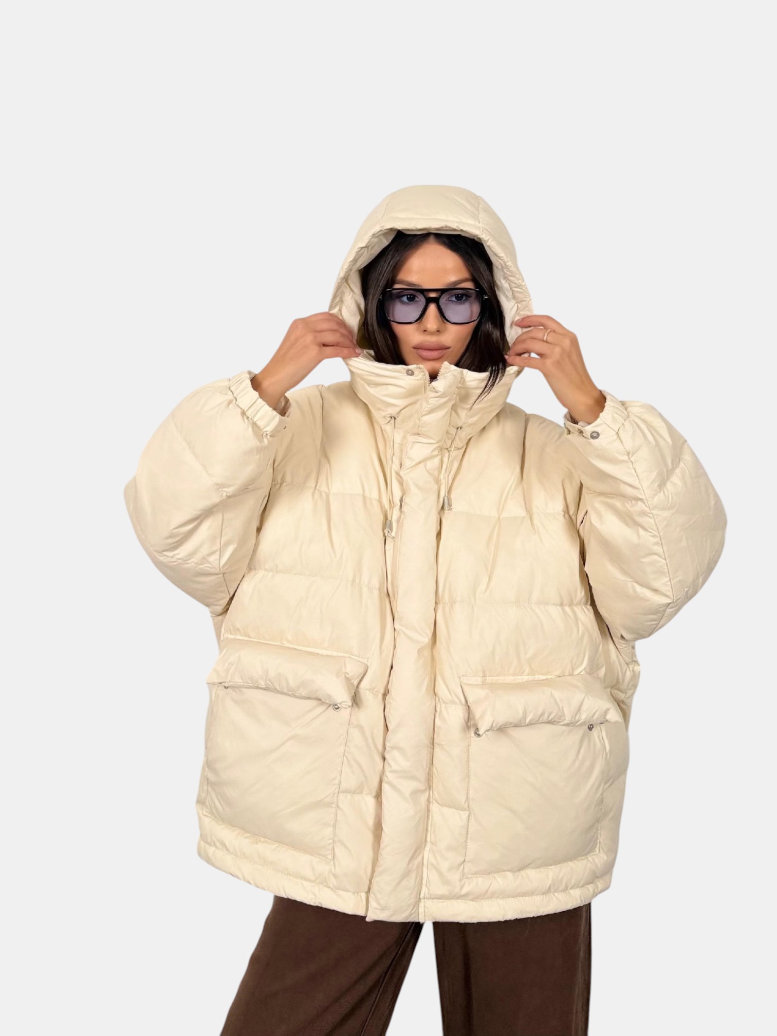 Пуховик оверсайз бежевый 3149 Пуховик оверсайз бежевый 3149
