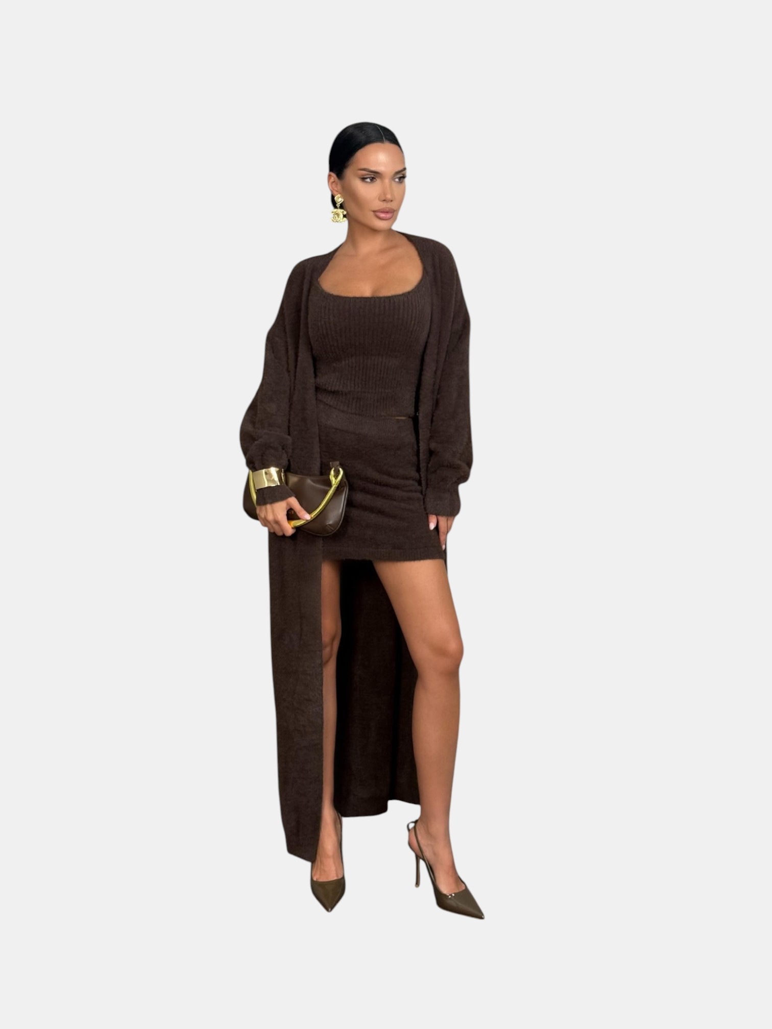 Костюм махровая тройка с юбкой шоколадный 3218 Костюм махровая тройка с юбкой шоколадный 3218