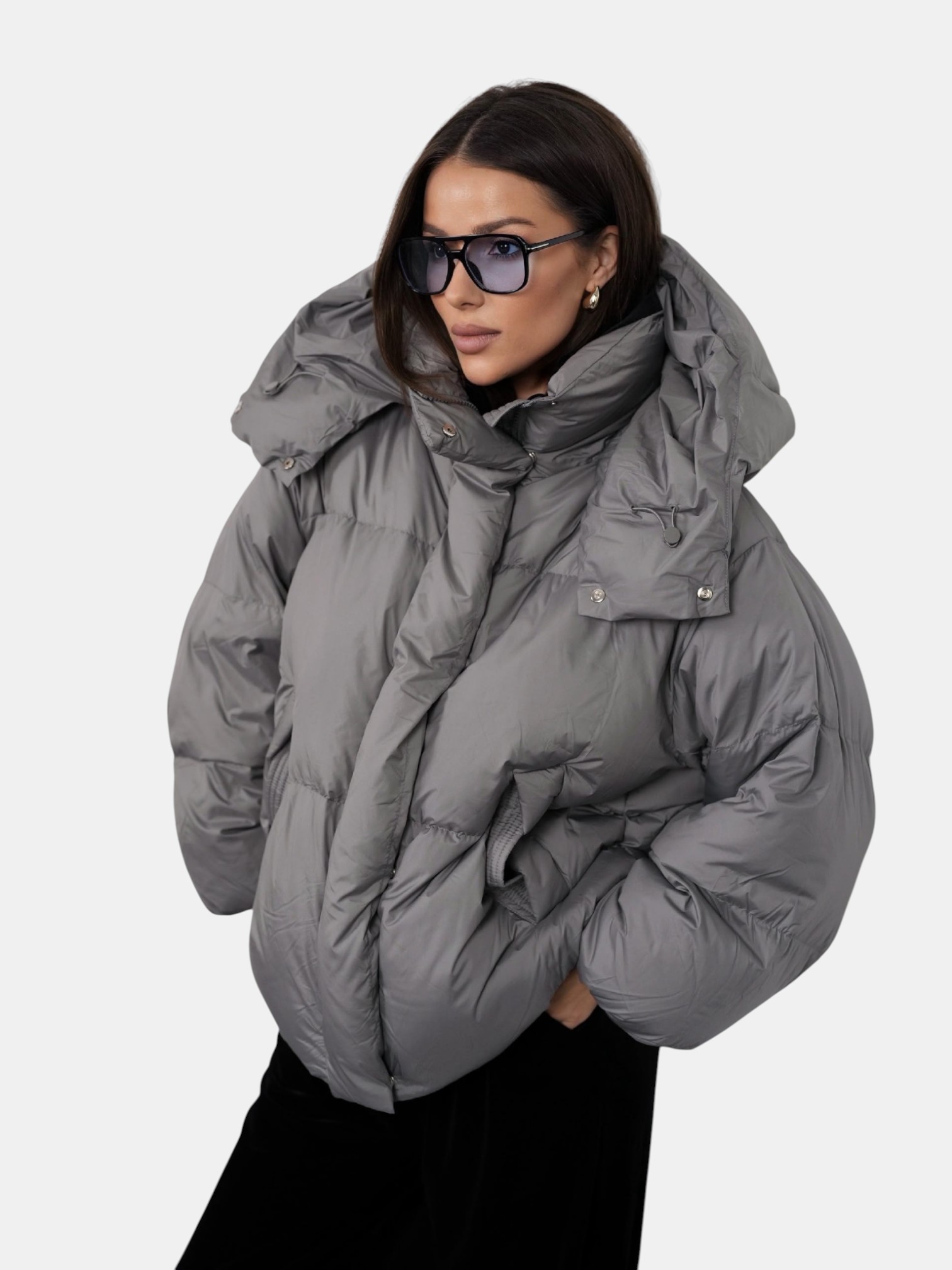 Пуховик оверсайз серый 3160 Пуховик оверсайз серый 3160