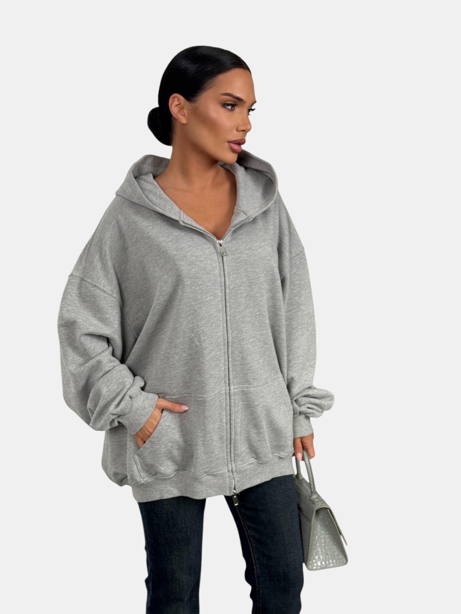 Толстовка с зипкой оверсайз серая-3180 Толстовка с зипкой оверсайз серая-3180