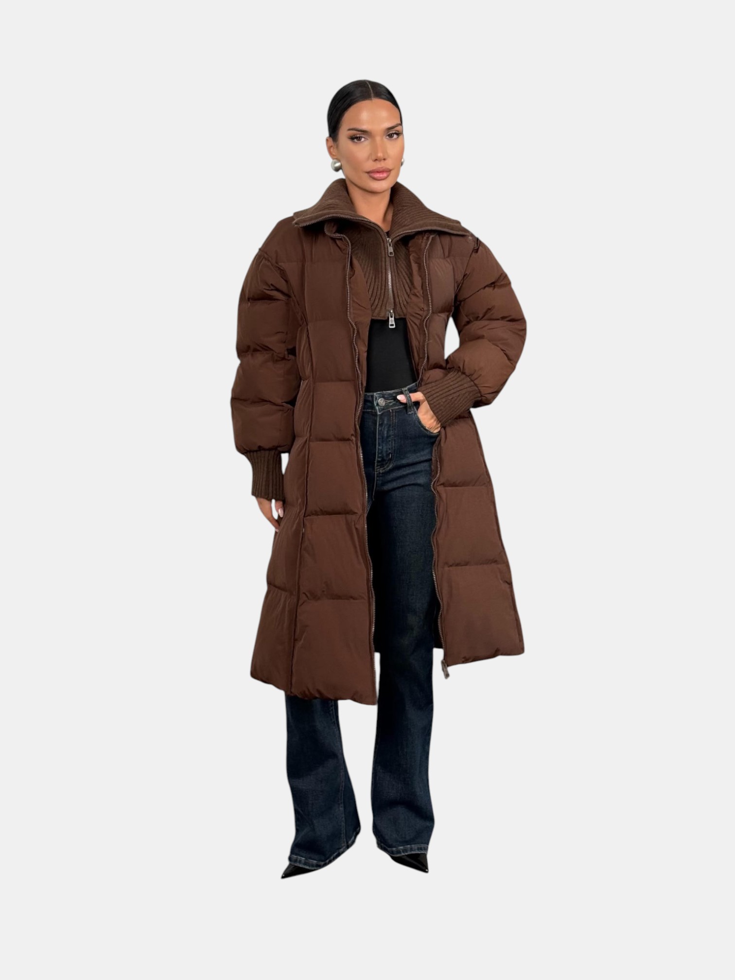 Длинный пуховик MONCLER коричневый 3212 Длинный пуховик MONCLER коричневый 3212