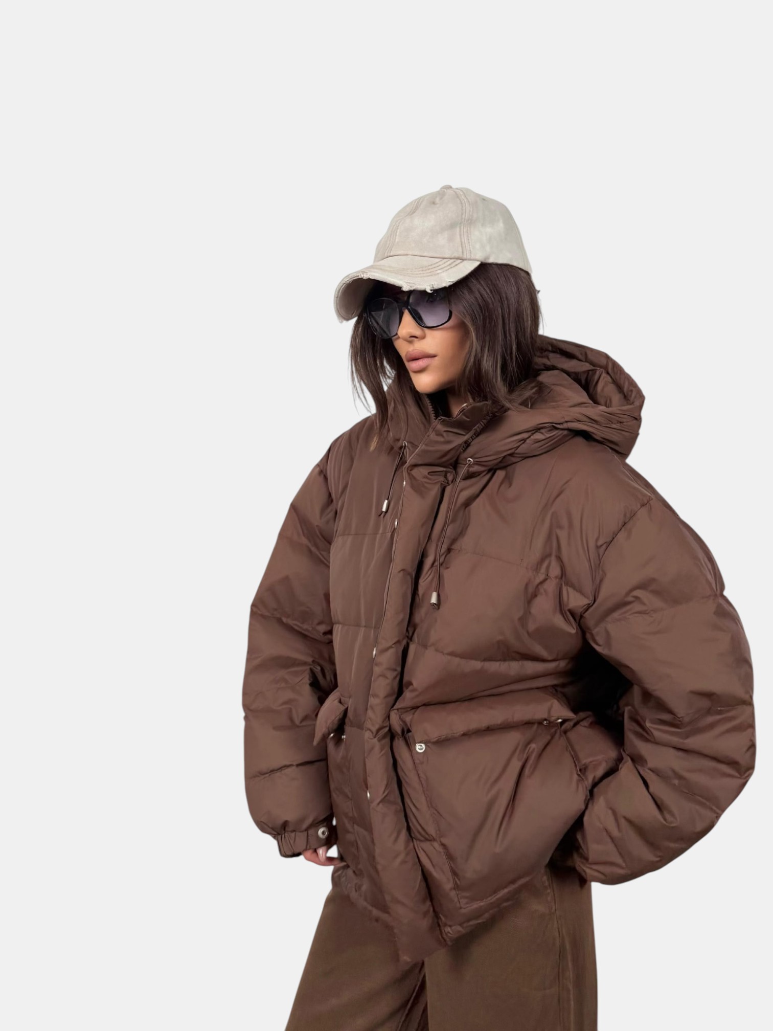 Пуховик оверсайз коричневый 3147 Пуховик оверсайз коричневый 3147