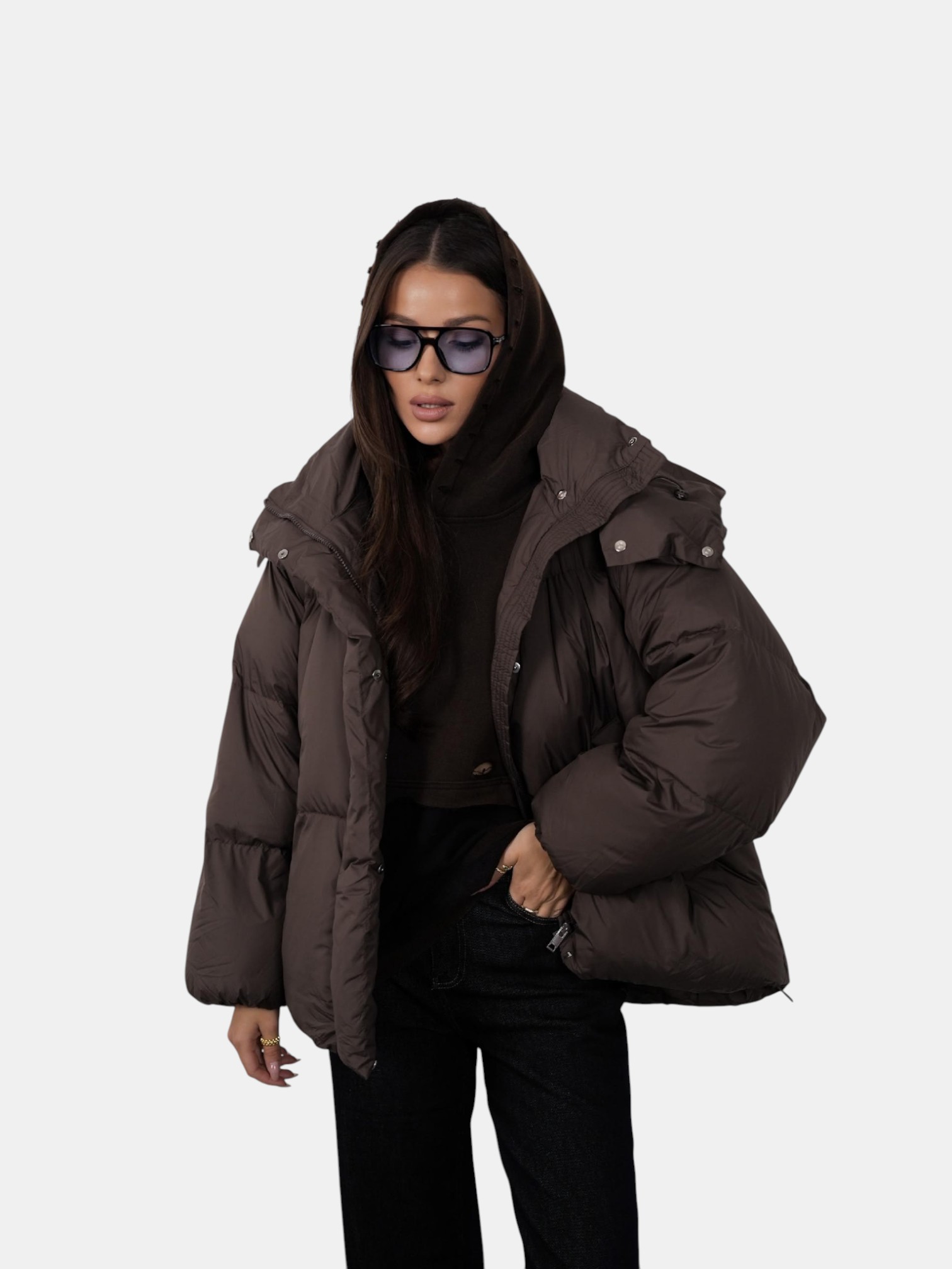 Пуховик оверсайз коричневый