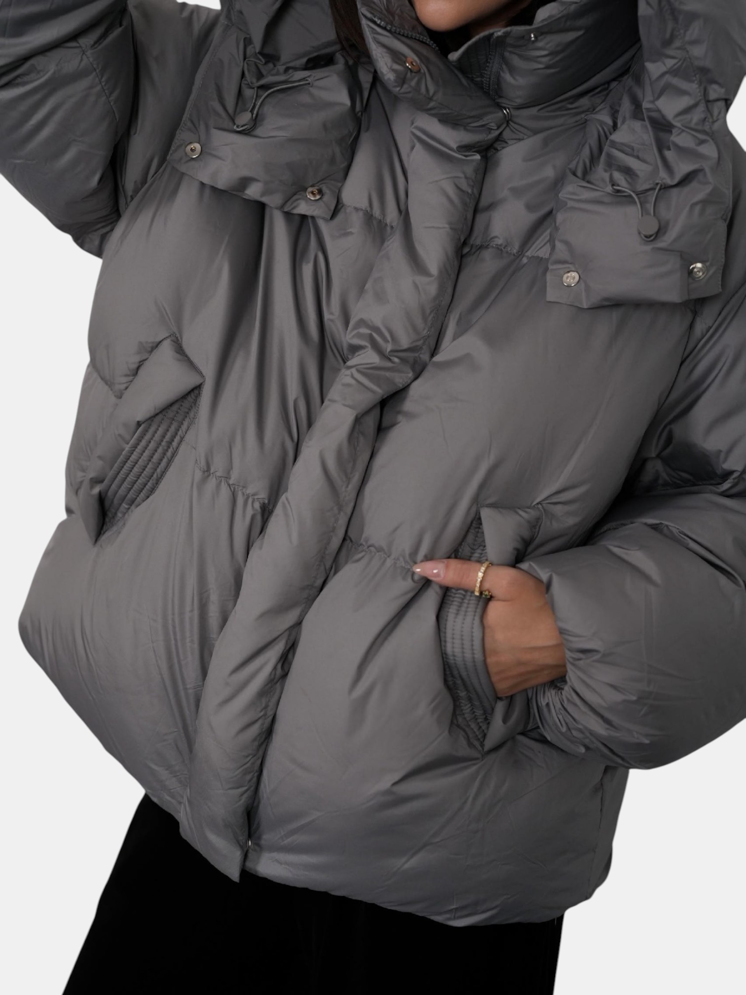 Пуховик оверсайз серый