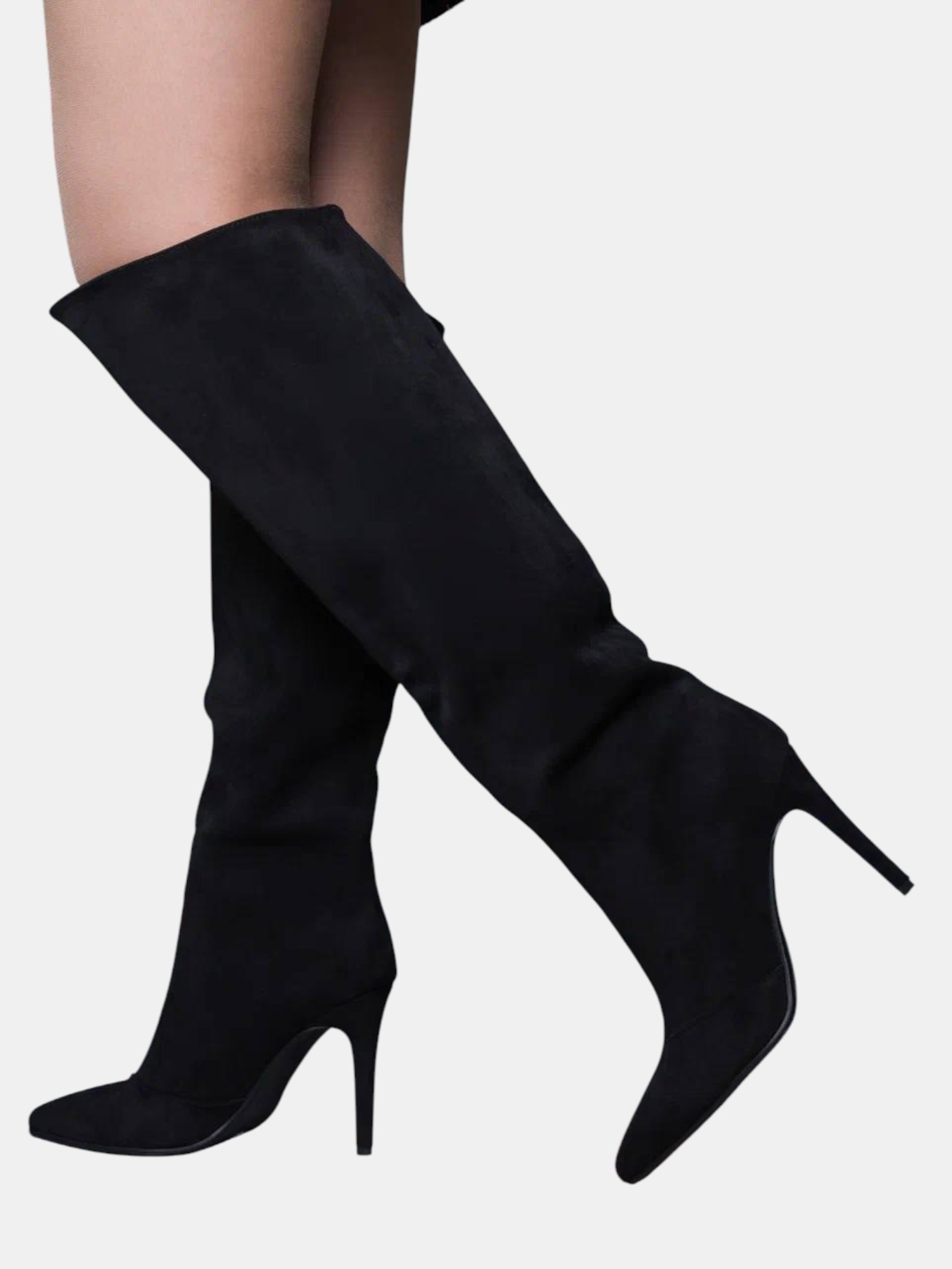 Сапоги трубы на шпильке замшевые черные 3282 Сапоги трубы на шпильке замшевые черные 3282