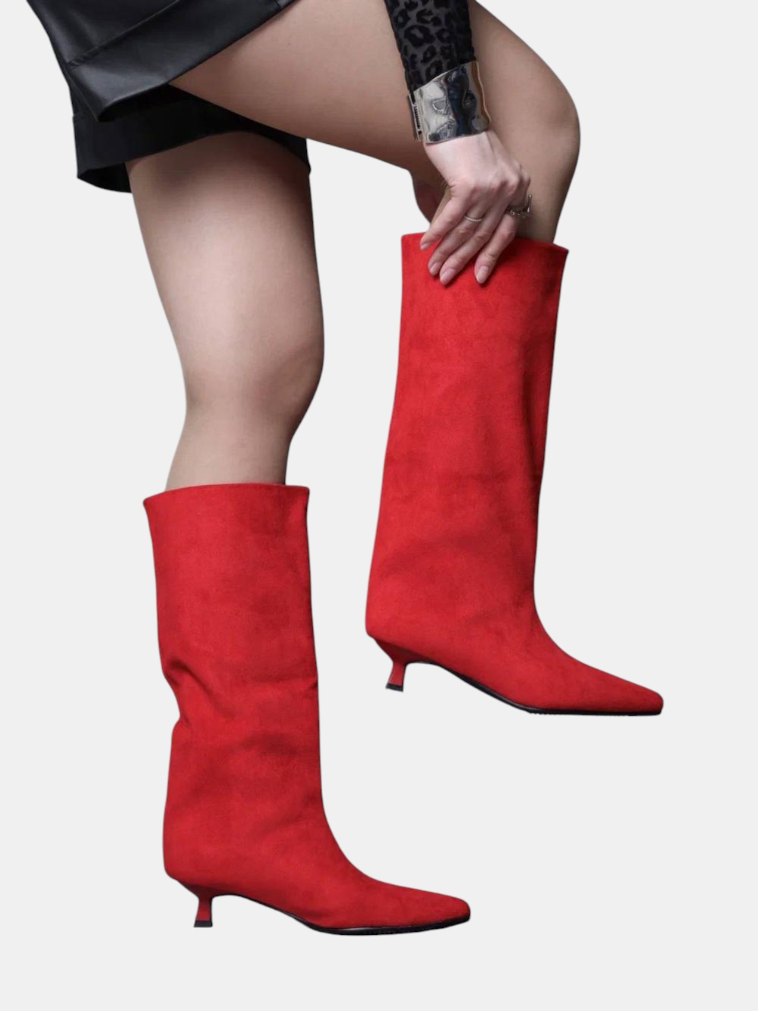 Сапоги трубы на шпильке замшевые красные 3291 Сапоги трубы на шпильке замшевые красные 3291