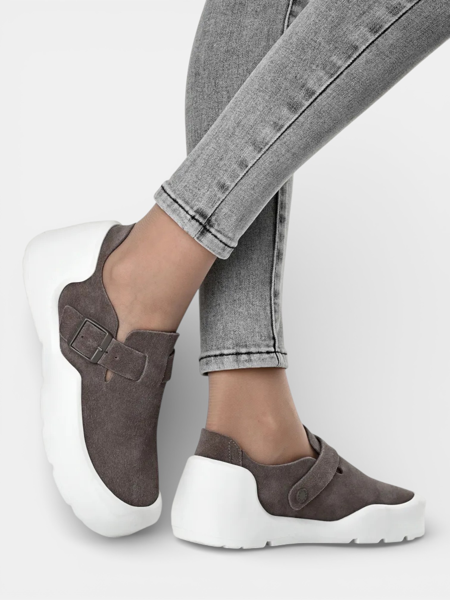 Полуботинки BIRKENSTOCK кожаные серые 3371 Полуботинки BIRKENSTOCK кожаные серые 3371