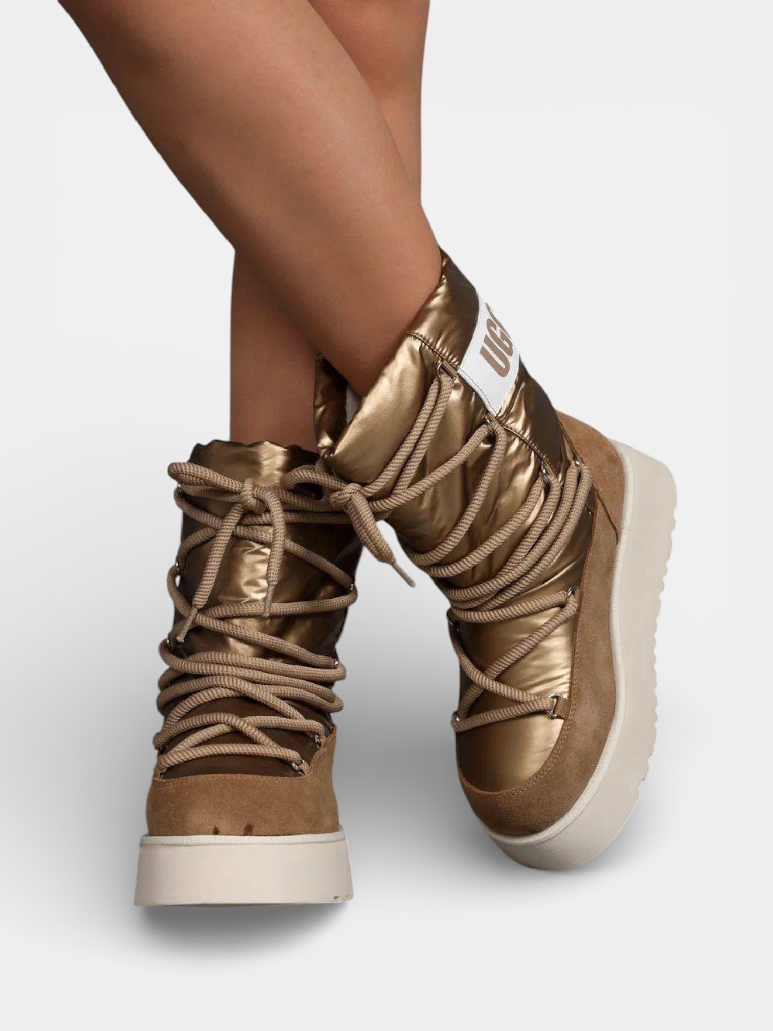 Дутики UGG на шнуровке коричневые 3426 Дутики UGG на шнуровке коричневые 3426