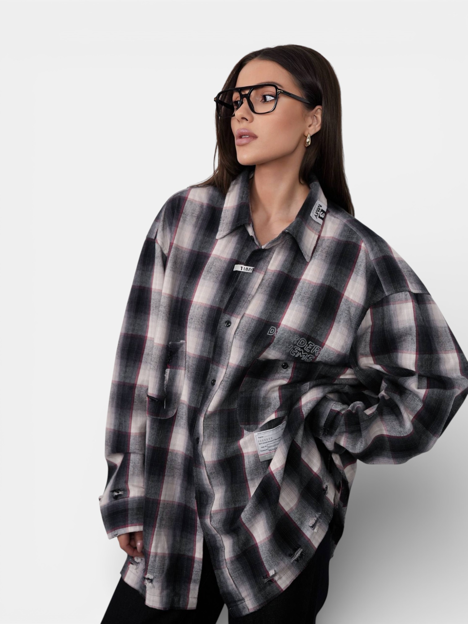 Рубашка в клетку MMY черно белая 3471 Рубашка в клетку MMY черно белая 3471