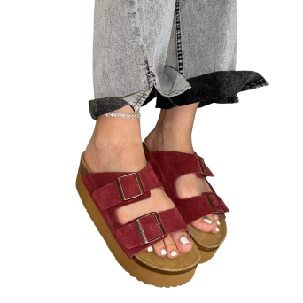 Шлепанцы женские BIRKENSTOCK натуральная замша бордовые 3104 Шлепанцы женские BIRKENSTOCK натуральная замша бордовые 3104