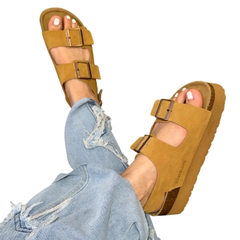 Сандалии женские BIRKENSTOCK натуральная замша песочные 3117 Сандалии женские BIRKENSTOCK натуральная замша песочные 3117